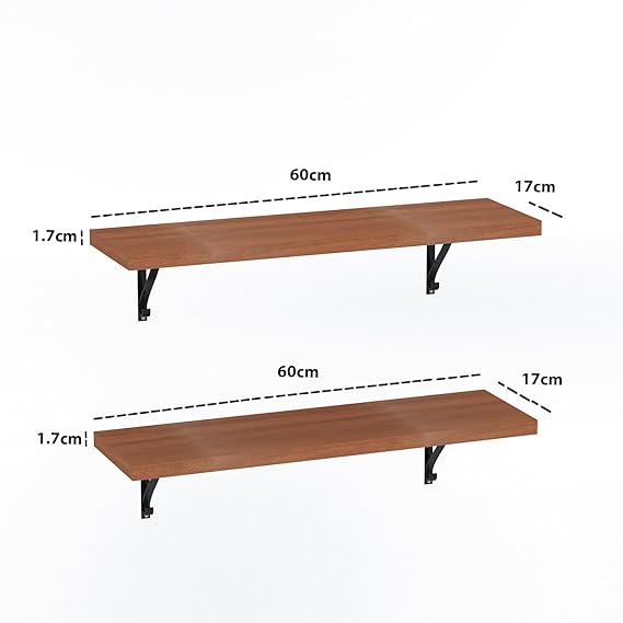 Home Wall Mounted Wooden Shelf | Floating Shelf with Black Metal Frame