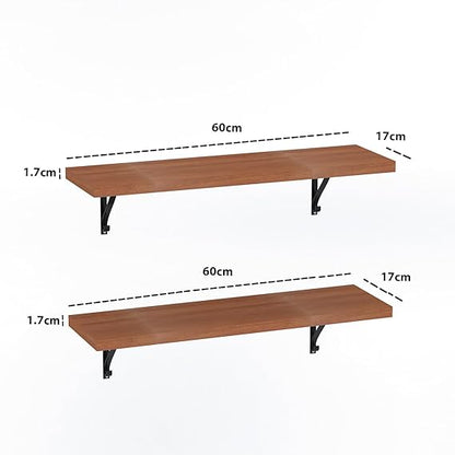 Home Wall Mounted Wooden Shelf | Floating Shelf with Black Metal Frame